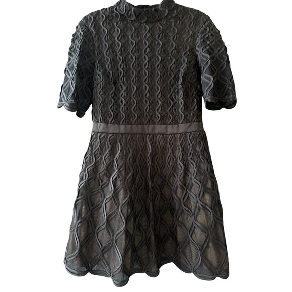 Jonathan Simkhai Costina Textured Crepe Fit and Flare Black Dress Architectural - Picture 8 of 16